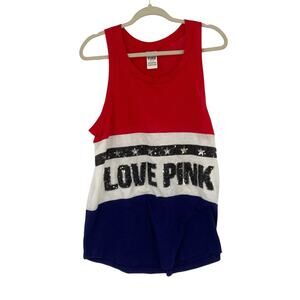 Pink Victoria’s Secret Red White Blue Logo Sequins USA Tank Top Medium